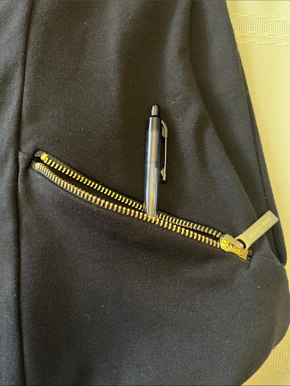 Michael Kors Black Long-Sleeve A-Line Dress with Gold Zip Detail